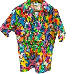 vtg HALLELUJAH Mens sz Small Shirt Hawaiian Butterflies Short Sleeve Multi